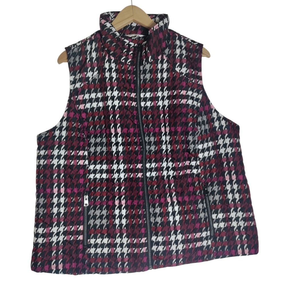 CJ Banks Womens Size 1X Quilted Zip Up Vest Herringbone Plaid